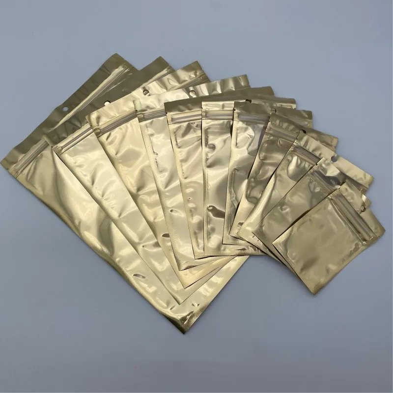 50Pcs Gold Aluminized Packaging Bag Translucent Ziplock Bag Food Packaging Storage Bag Reusable Zipper Ziplock Pack Bag