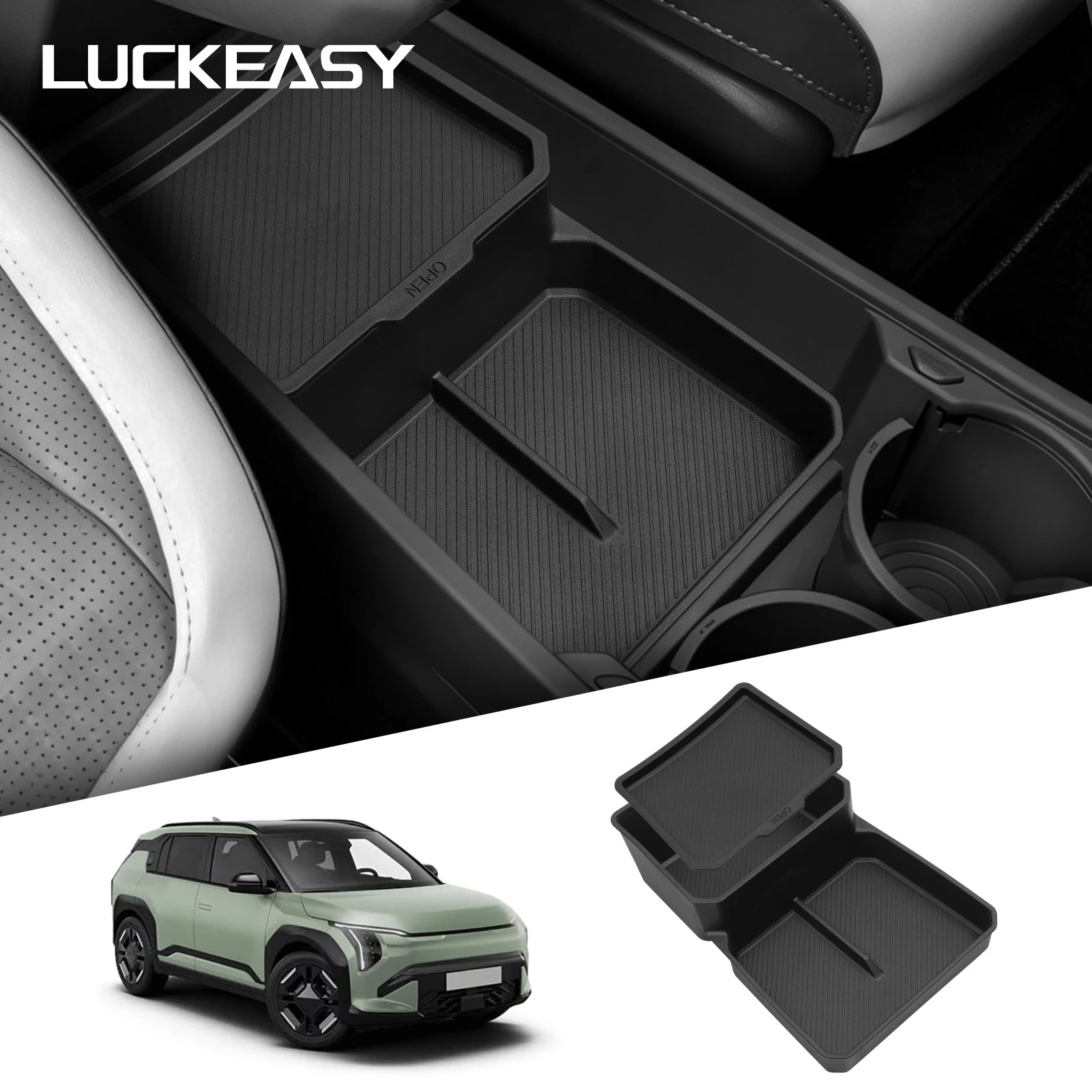 LUCKEASY für Kia EV3 EV4 2024-2025 Mittelkonsole Untere Aufbewahrungsbox Organizer-Einsatz Auto-Innenausstattung Schwarz