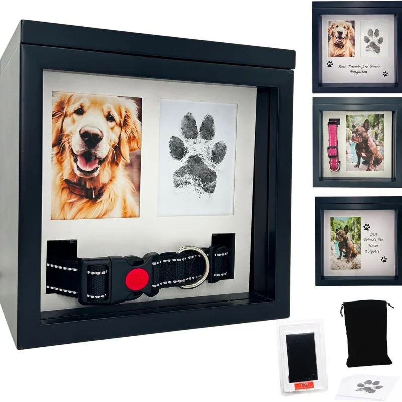 صندوق رماد من الخشب الصلب، إطار تذكاري مطبوع عليه يد الحيوانات الأليفة والقدم #2