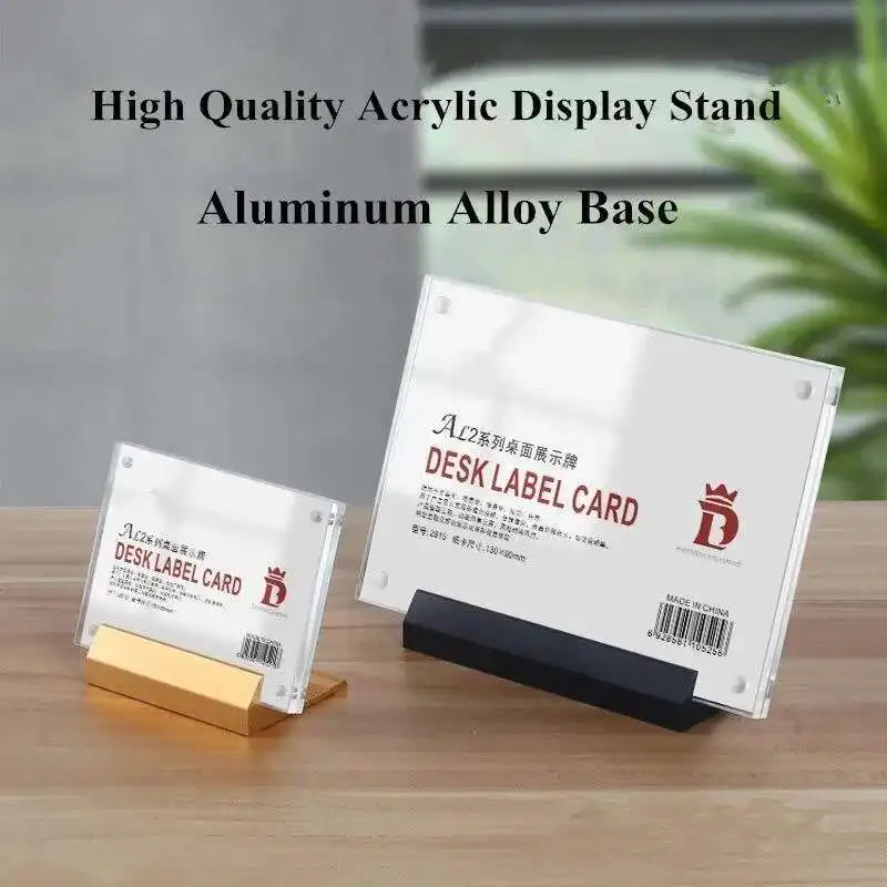 

Aluminum Base Magnetic Mini Acrylic Sign Holder Display Stand Menu Paper Holder Table Price Label Card Tags 75x55mm 90x60mm