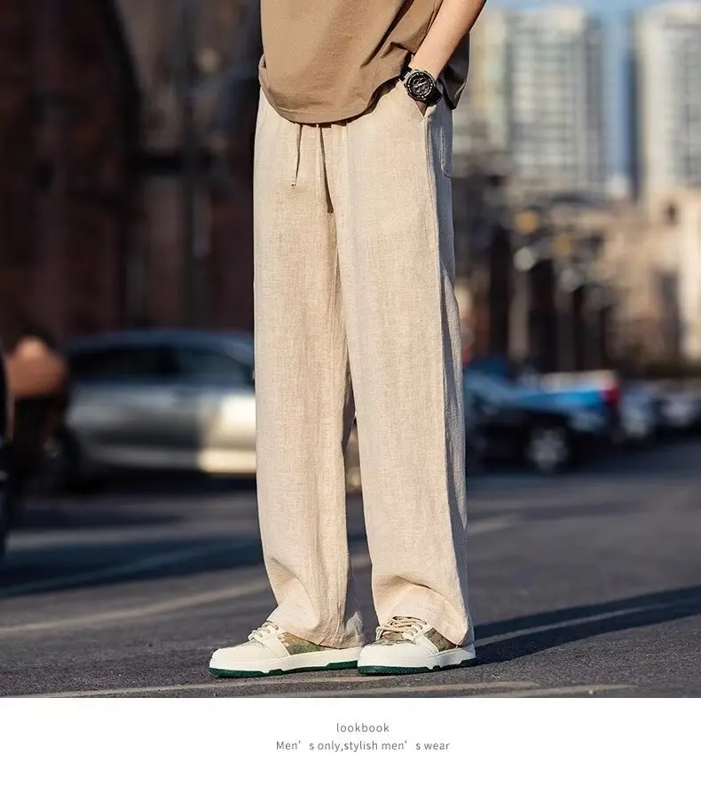 Autumn Chinese style casual pants straight pants wide leg pants New Chinese men's pants plus size mop solid color pants