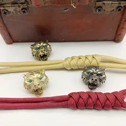 Paracord Bead Lanyard Pendant Brass Blue Eyes Roaring Brown Bear DIY Knife Umbrella Rope Bracelet Accessories EDC Outdoor Tool