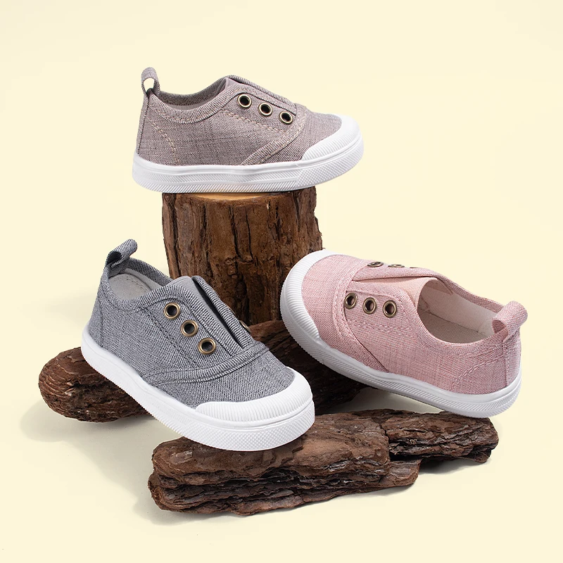 

EDUBA 2025 Spring Elastic Slip-On Canvas Shoes,Boys Girls Casual Shoes with Eyelets, Lightweight Cold Adhesive Kids Shoes EW5S80