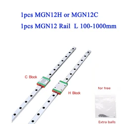 12mm Linear Guide Bearing MGN12 100 150 200 250 300 350 400 450 500 550 600 700 800 1000mm+MGN12H or MGN12C Block 3D Printer CNC