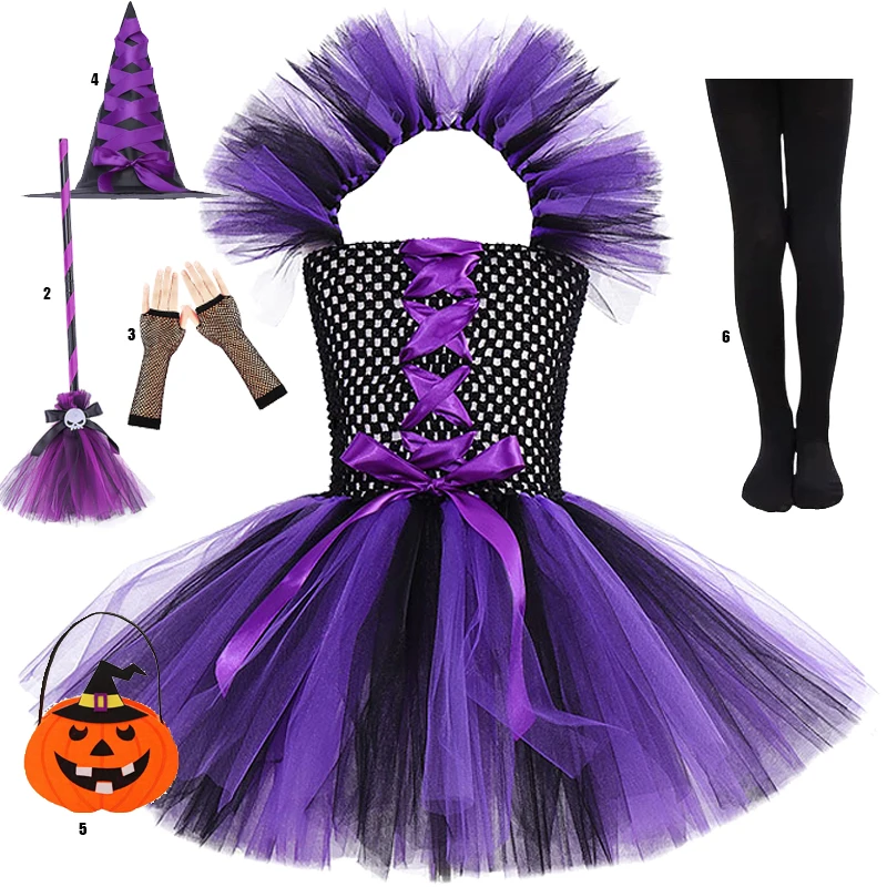 

2025 Halloween Costume for Kids Girls Witch Cosplay Tutu Dress Scary Black Rose Skull Dress Carnival Party Clothes Holiday Gifts