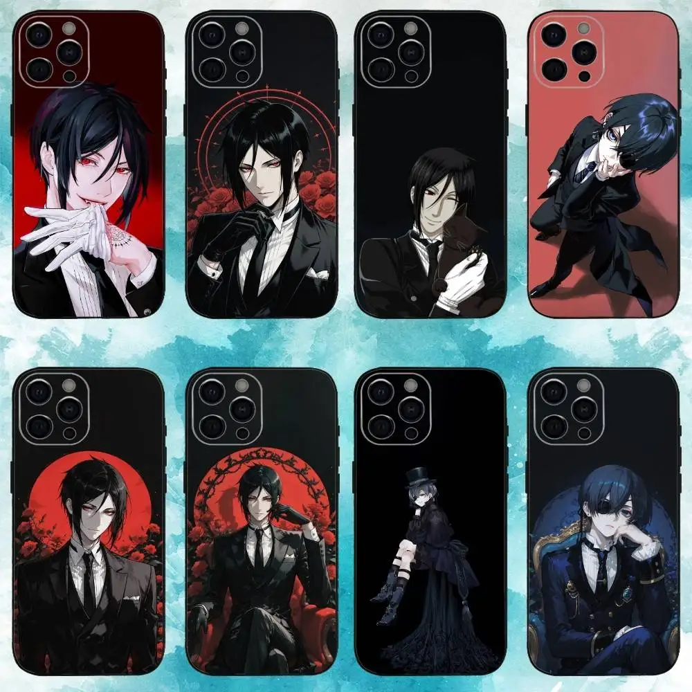 

B-Black Sebastian Ciel B-Butler Phone Case For iPhone17,16,15,14,13,12,11 Plus,Pro Max Soft Black Cover