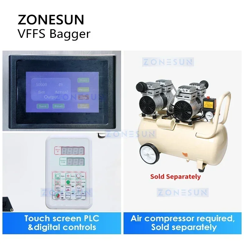 ZONESUN ZS-FS02 آلة تعبئة الأكياس VFFS الأوتوماتيكية للوجبات الخفيفة والحبيبات وتغليف أكياس البودرة