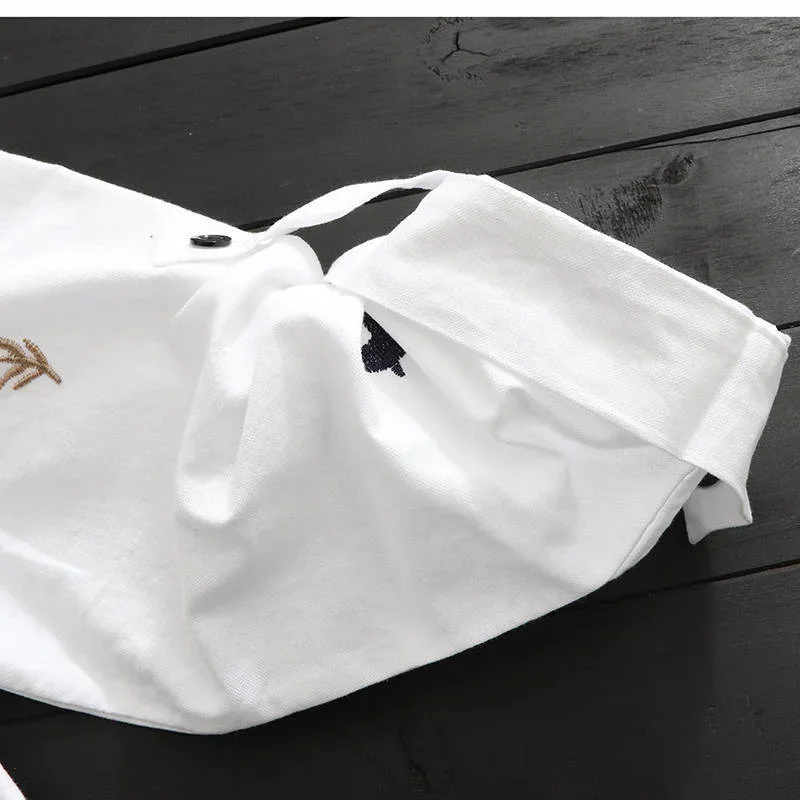 2023 neue Frühjahr Baumwolle Cartoon Katze Hund Stickerei Weiße Bluse Frauen Koreanische Mode Lange Hülse Lose Frauen Hemd