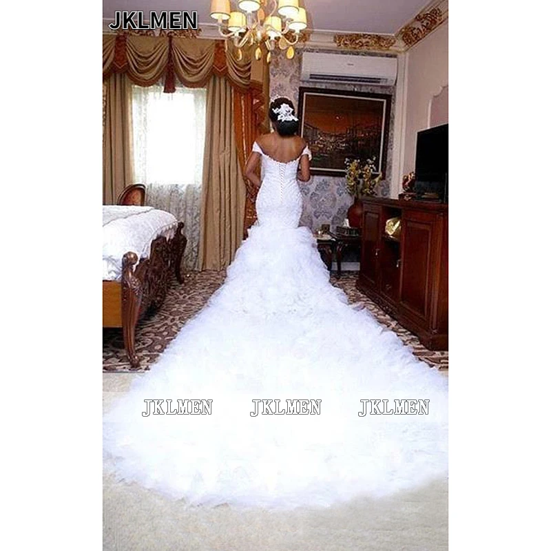 Puffy Ruffles Long Train Wedding Dresses 2024 Corset Back Lace Beads Mermaid Bridal Gown Custom Made