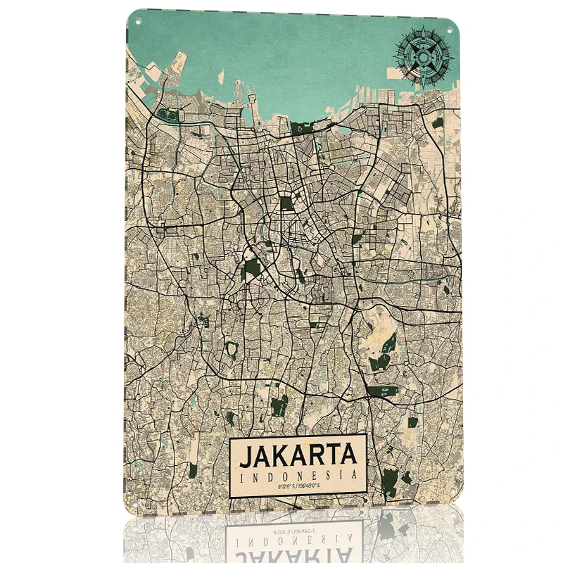 자카르타 도시 지도 빈티지 금속 포스터 맞춤형 벽 장식 - Home Decor Jakarta 리뷰 및 가격