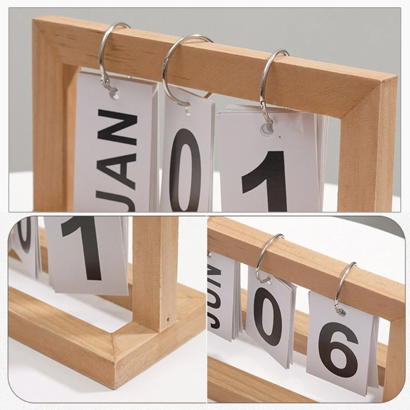 Daily Office Metal Flip Desk Calendar Perpetual Wood Vintage Calendar For Home Kitchen Desk Decor Wood Calendar