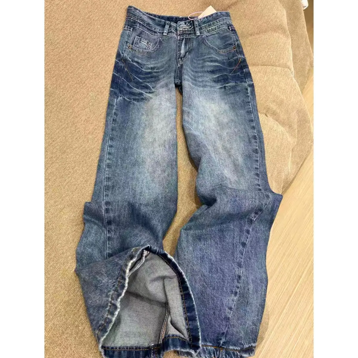 

Американские винтажные джинсы длиной до пола, женские повседневные уличные брюки, тонкие Y2k, ретро, с низкой талией, субкультура, джинсовые брюки в стиле панк