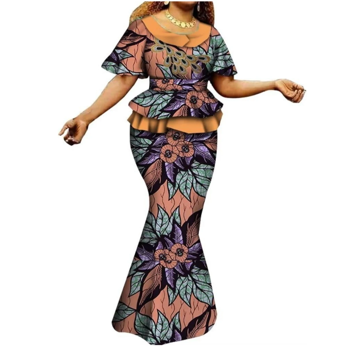 المرأة الأفريقية 2 قطعة الدعاوى مجموعة الزفاف أنقرة طباعة قصيرة الأكمام التنانير سيدة Dashiki ملابس الحفلات الملابس النيجيرية WY6402 #5