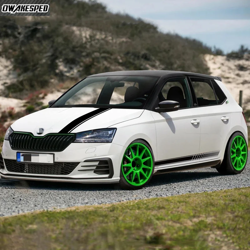 Image of Car Hood Engine Cover Decora Sticker For Skoda Fabia MK1 2 3 Auto Body Door Side Skirt Decals Sports Stripes Tuning Accessories