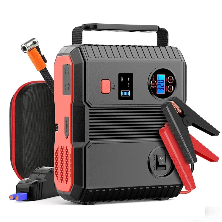 All in One Emergency Vehicle Tool Power Bank Battery Booster Car Jump Starter with Air Compressor