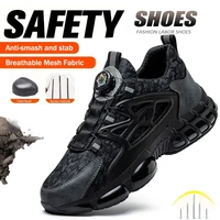 Zapatos de seguridad para hombre, zapatos de trabajo antipinchazos con punta de acero, suela reforzada antideslizante, zapatillas de deporte de moda con botón giratorio