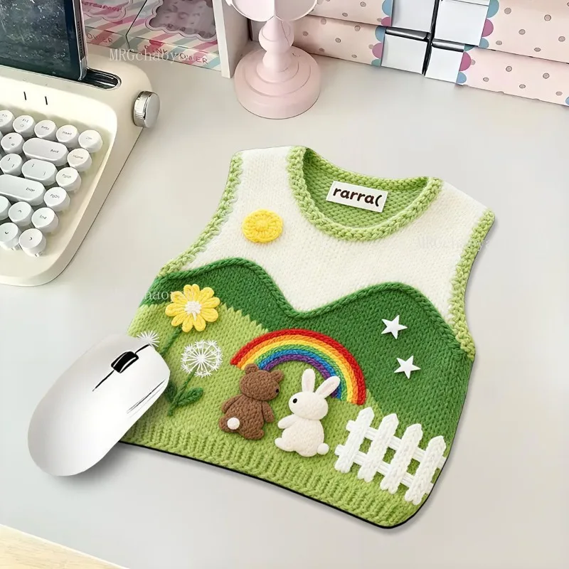 

Cute rabbit sweater printed pattern mouse pad 3D Cartoon animal design computer desk mat portable mousepad desktop decoration