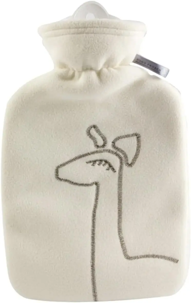 

Hot Water Bottle with Cover (1,8L Fleece, White Deer Application), Made in Germany, Non-Toxic Certified, Soothing Warmth, Helps