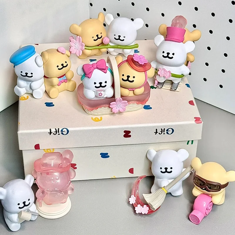 Miniso خط الكلب رومانسية زهر الكرز سلسلة صندوق أعمى أنيمي الطرفية الشكل سطح المكتب زينة زخرفية بولي كلوريد الفينيل هدية عيد