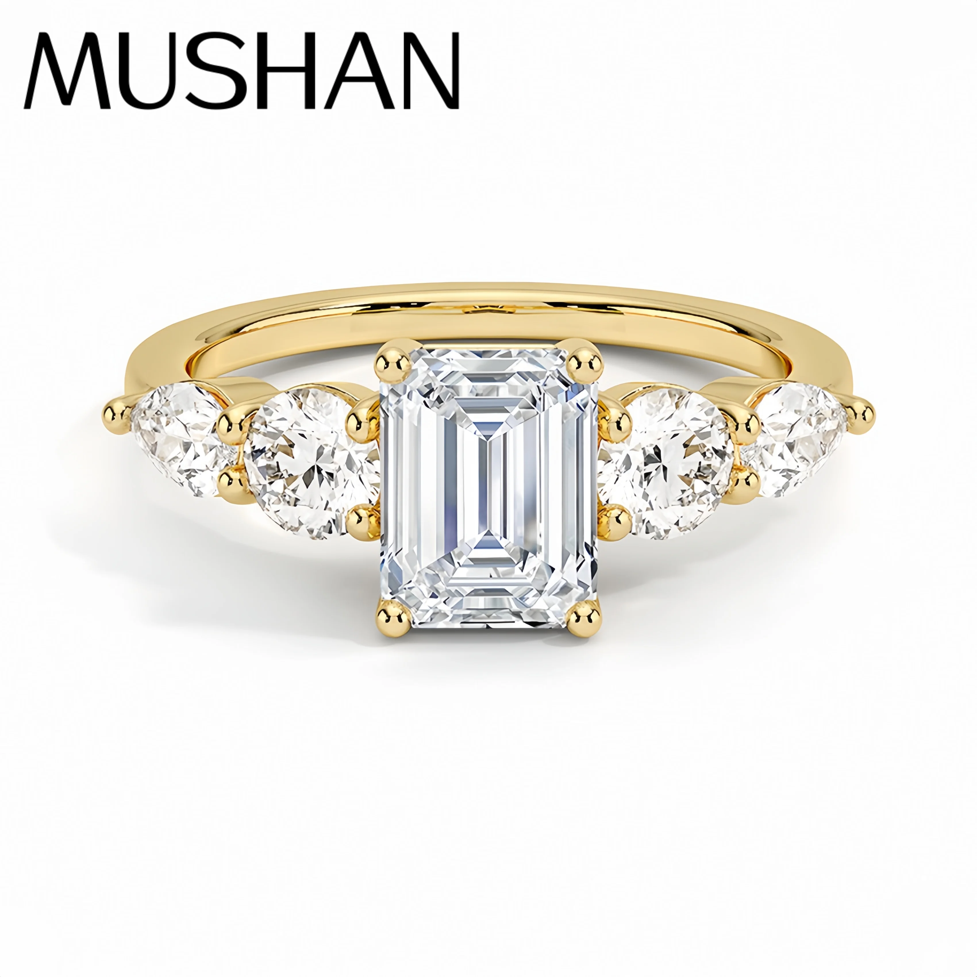 

MuShan Luxury Jewelry 925 Sterling Silver Ring Moissanite Vintage Ring for Wife 18K Real Gold Plated MST Patent Fine Jewellery