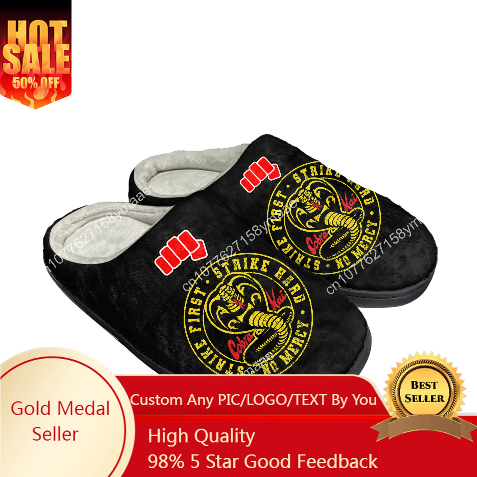 

Cobra Kai No Mercy Movie Snake Home Cotton Custom Slippers Mens Womens Sandals Plush Non-Slip Keep Warm Shoes Thermal Slipper