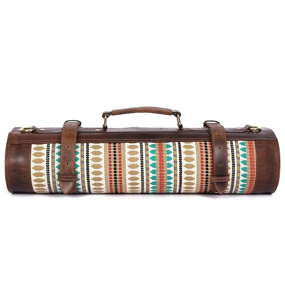 

Tolredo Cow Leather & Jacquard Chef Knife Roll Case 10 Slot And 1 Zipper Pocket For Culinary Storage & Tool Pouch, Water