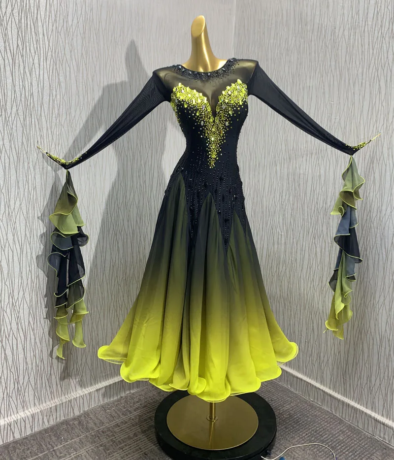 현대 드레스 볼룸 댄스 드레스 부드러운 볼룸 드레스 표준 볼룸 댄스 드레스 댄스 의상 긴 소매