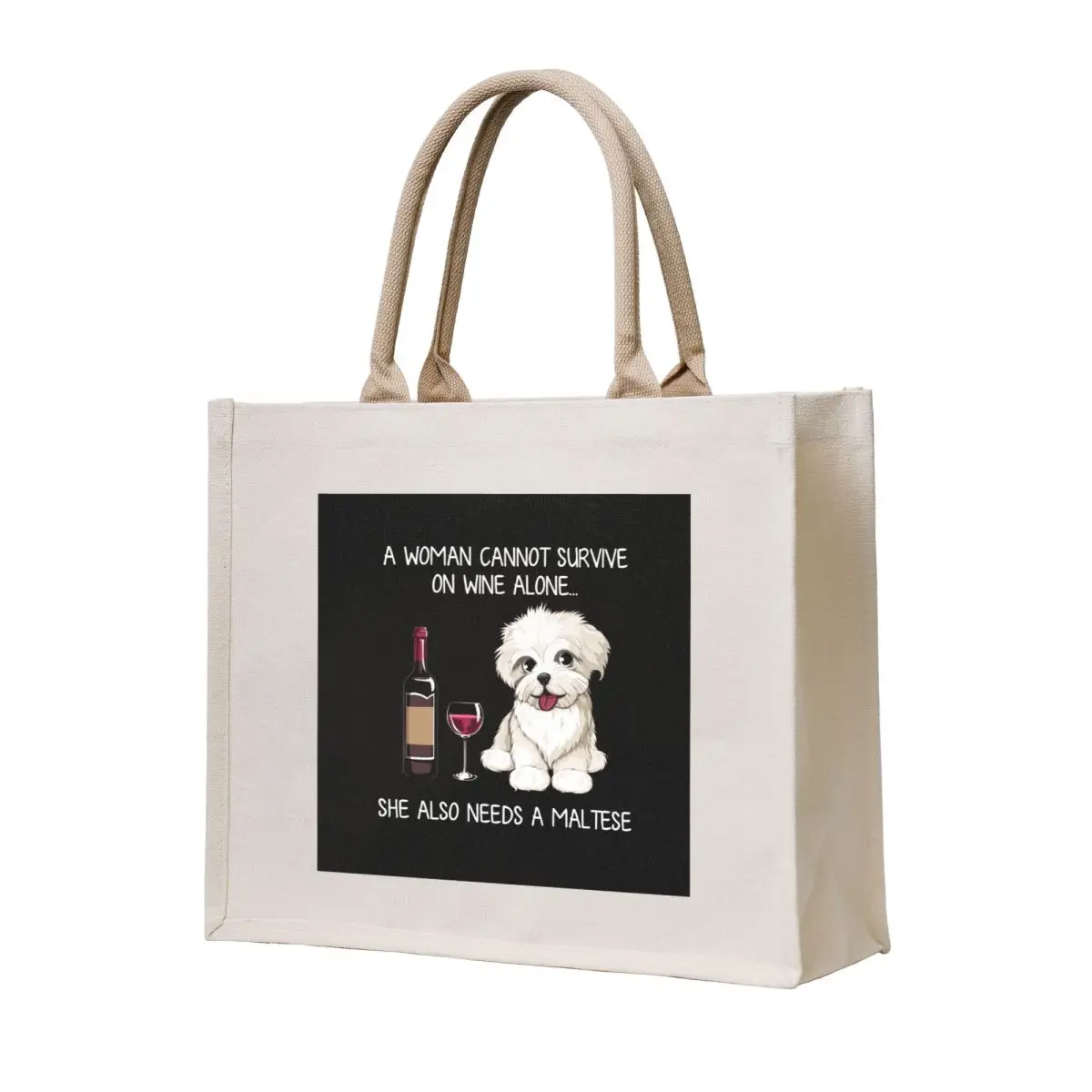 Maltese and wine Funny dog Tote Bag custom tote bag Canvas shoulder bag Gift bags