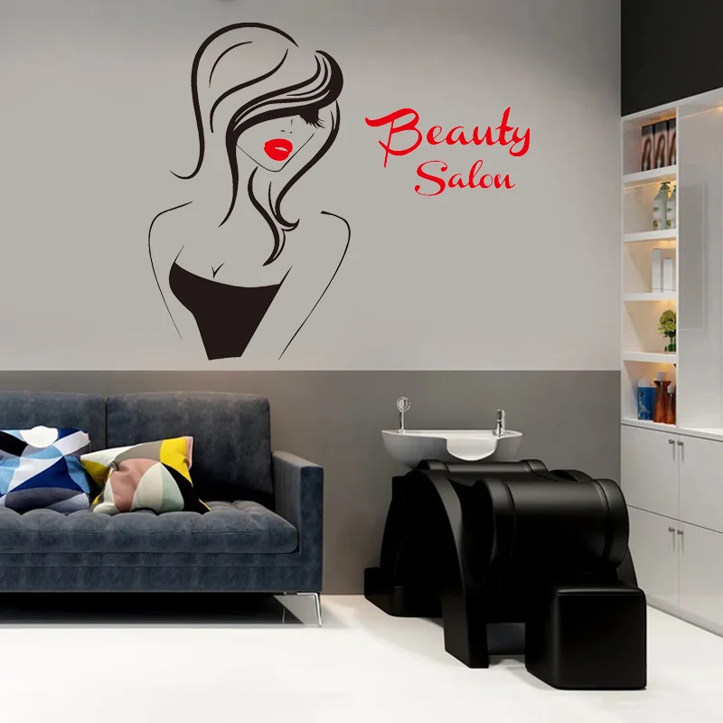 Wall Decal Beauty Salon Vinyl Decal Interior Decor Sticker Hairdresser Hairstyle Hair Barbers Hairdo Girl Face Eyes Lips F798