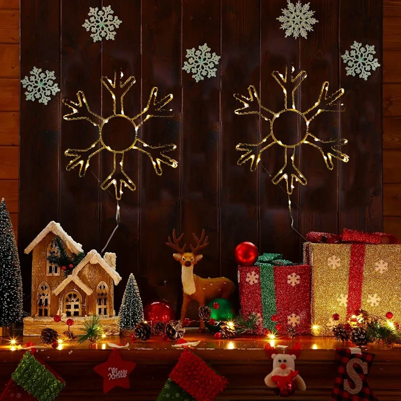 2PCS Christmas Snowflake Window Lights Decorations Led Snowflake Lights For Home Xmas Decor Warm Light image 6