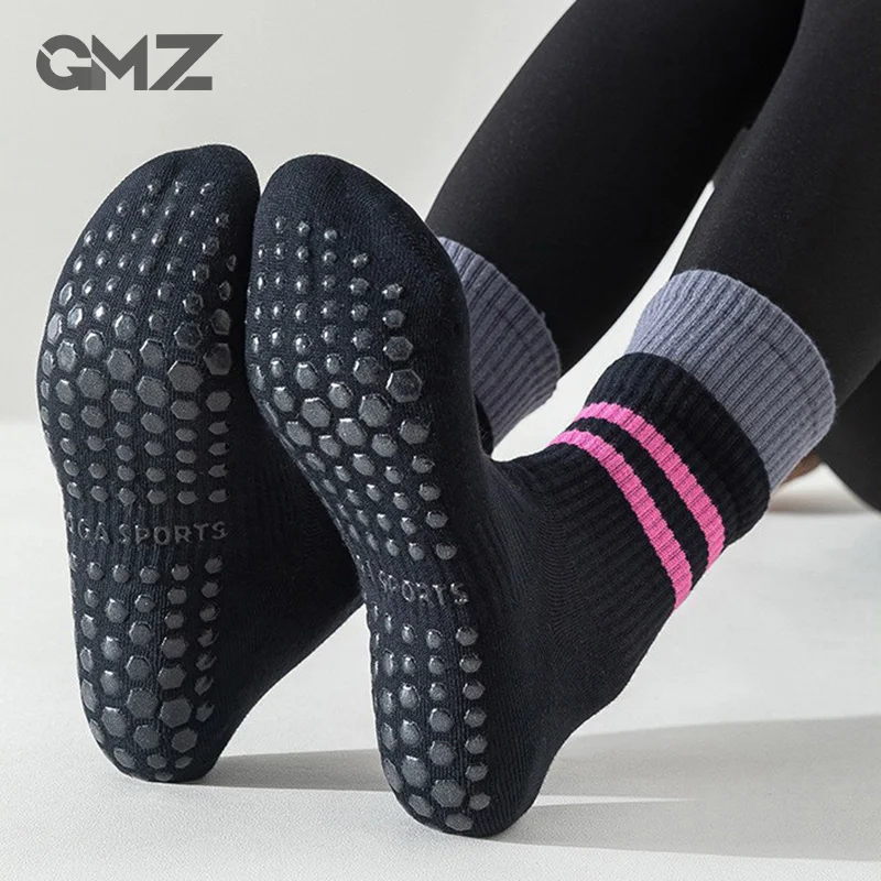 

Women Cotton Non-slip Silicone Yoga Crew Socks Grip Pilates Socks Breathable Mid-calf Yoga Socks Anti-slip