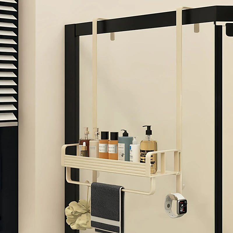 Door Back Cream Style Bathroom Organizer Hanging Basket Holder Shelf for Toilet Shower Room Storage Rack No Drill Set Box