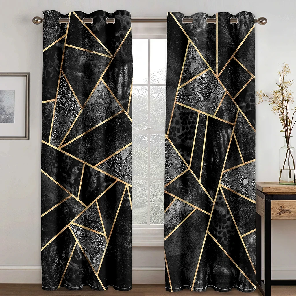 

2 Pcs Modern Geometric Curtains Black Gold Marble Texture Abstract Art Living Room Bedroom Decorative Curtains Luxury Style