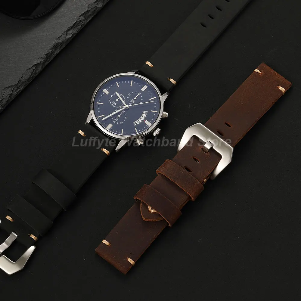 Lässiges Herren-Uhrenarmband aus extra dickem Crazy-Horse-Leder, 20 mm, 22 mm, 24 mm, bequemes Uhrenarmband, Ersatzarmband für Herren