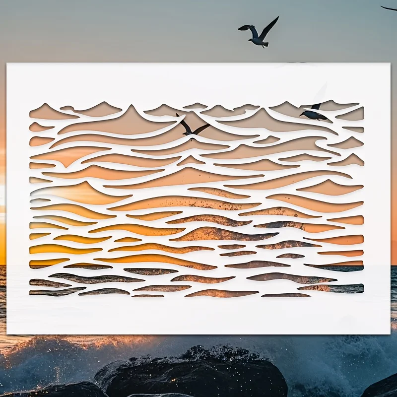 A4 Waves DIY Stencils for Wall Painting and Scrapbooking