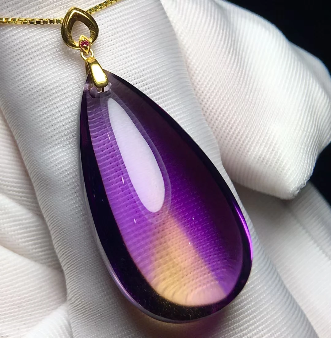 

Natural Purple Ametrine Quartz Pendant 28.1/18/8.6mm Water Drop Amethyst Citrine Jewelry Women Men Necklace Brazil AAAAAA