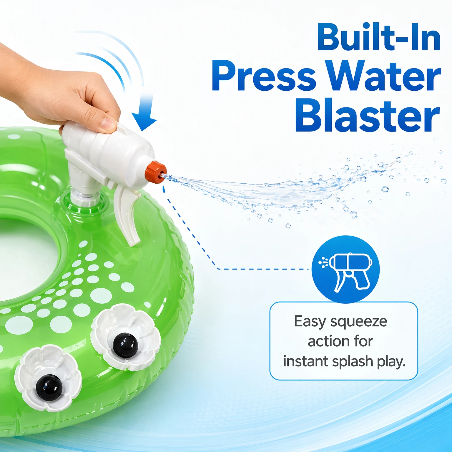 Cartoon Animal Inflatable Swim Ring With Built-in Water Gun Thick PVC Kids Anti-rollover Float Summer Beach Pool Water Toy view 6
