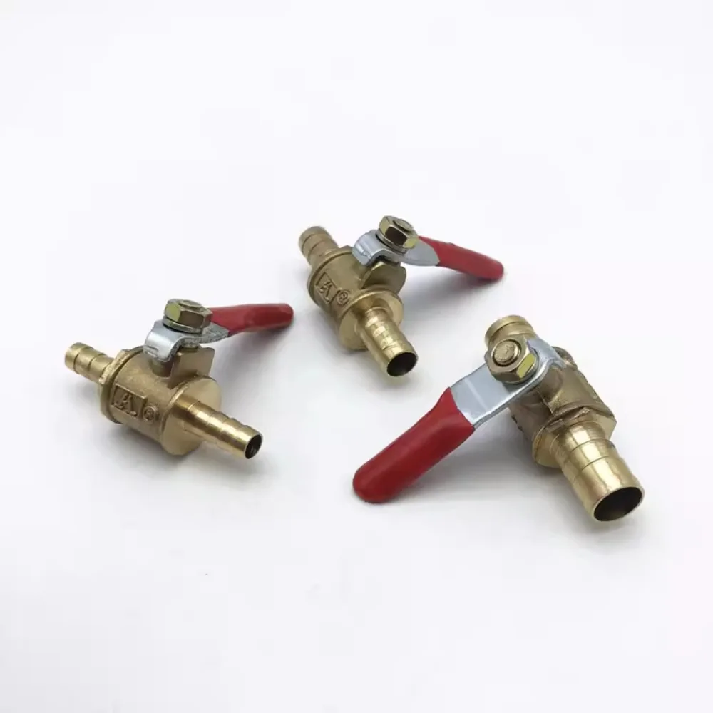 Red Handle Valve 6mm-12mm Hose Barb Inline Brass Water Oil Air Gas Fuel Line Shutoff Ball Valve Pipe Fittings