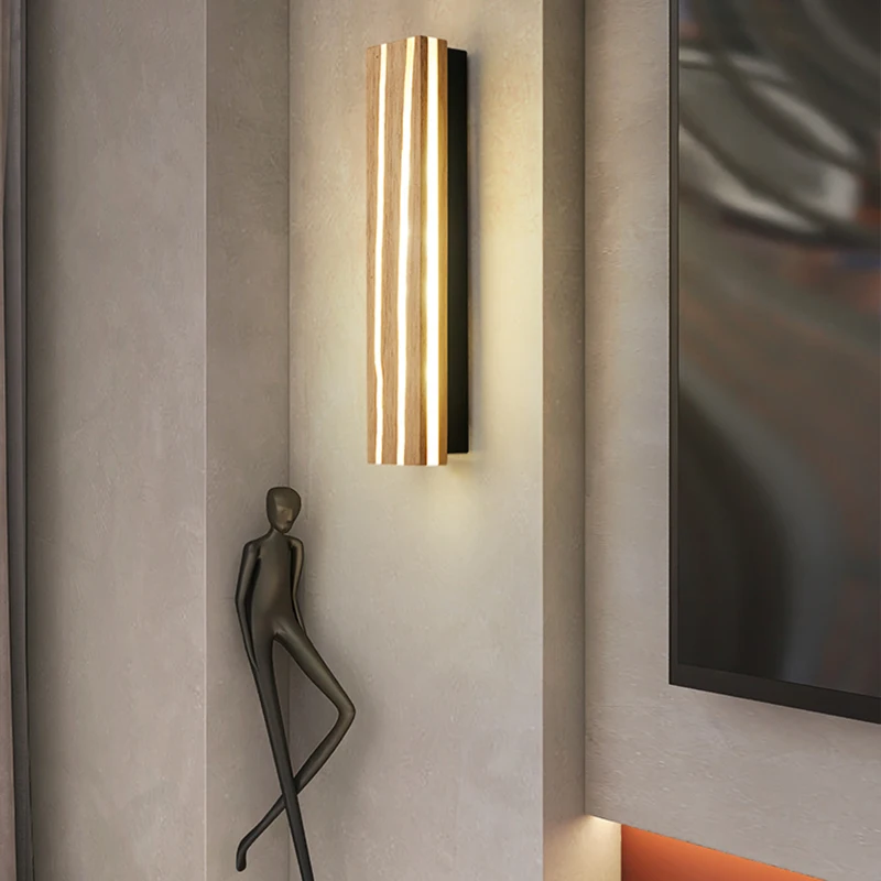 Nordic LED Wooden Wall Sconce Fixture Indoor Wall Mounted Lamp Up and Down Wall Lamp for Bedroom Living Room Bathroom Decoration image 2