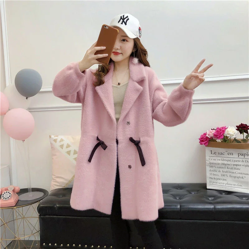 2023 Celebrity Female Autumn New Belt Imitation Mink Fur Coat Women Temperament Long Knitted Cardigan Winter Mink Fur Jacket WCH