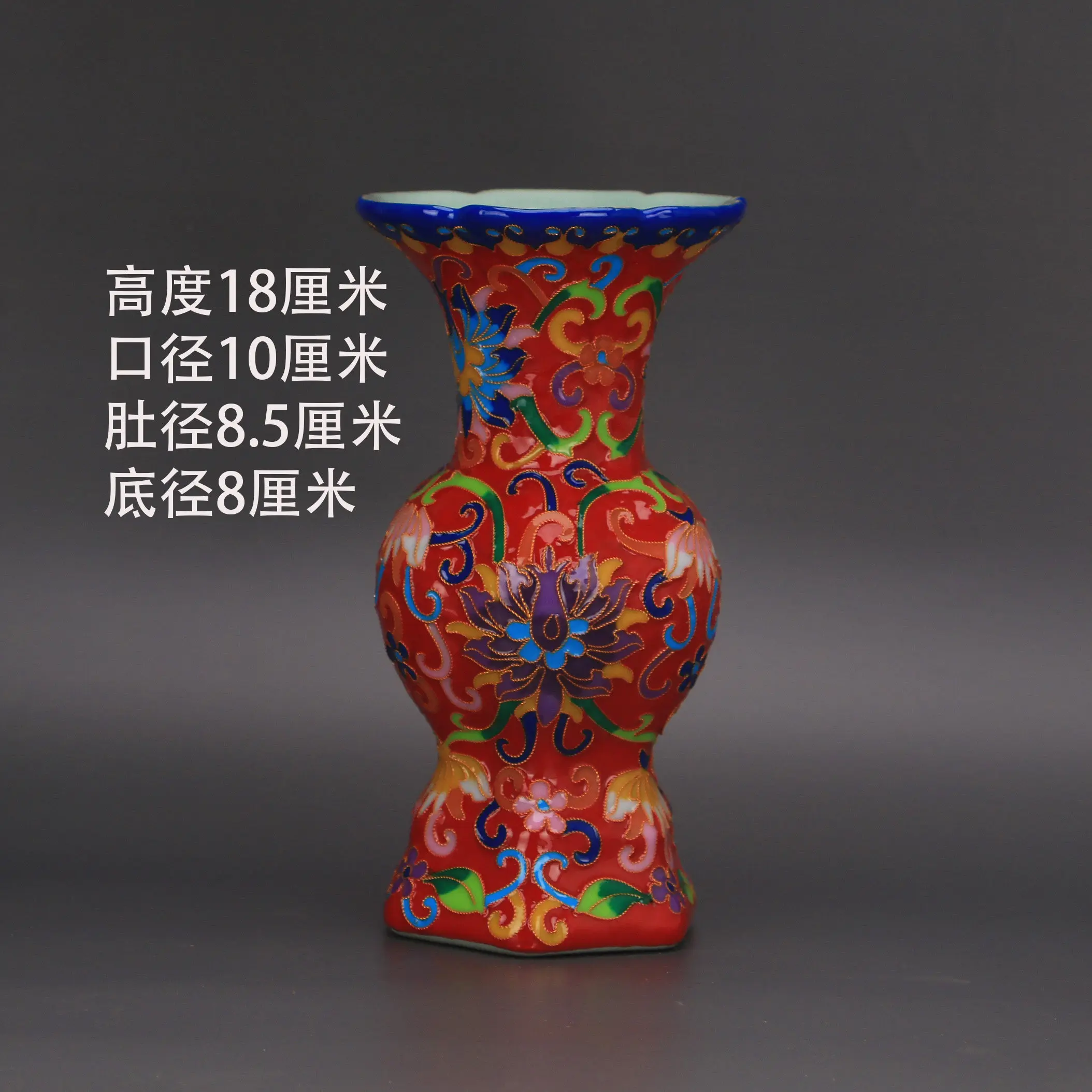 Chinese Vintage Qing Dynasty Style Cloisonne Enamel Red Ground Fluted Melon Vase Handmade Ceramic Home Decor Collectible Gift