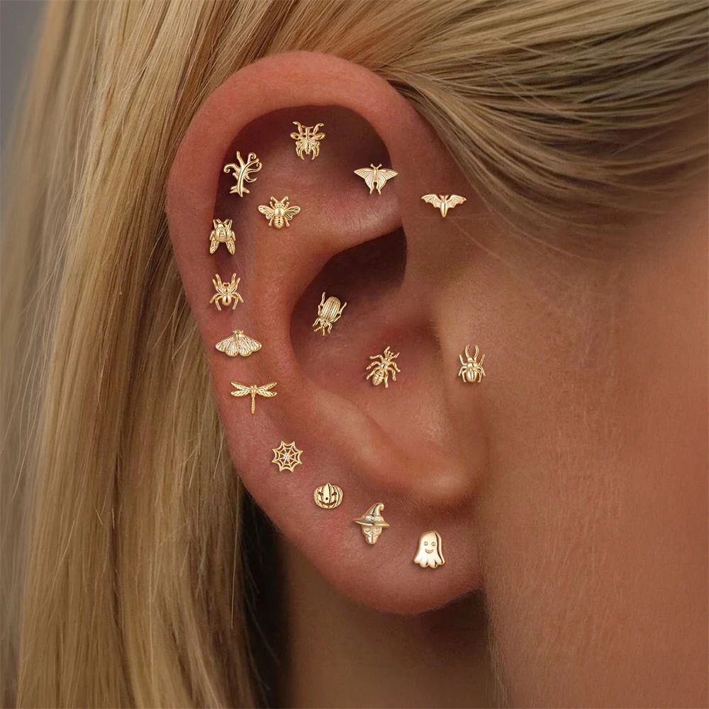 CANNER 1P Cute Halloween Threaded Flat Back  925 Sterling Silver Stud Earring Ghost Pumpkin Spider Bat Piercing Jewelry Gift view 5