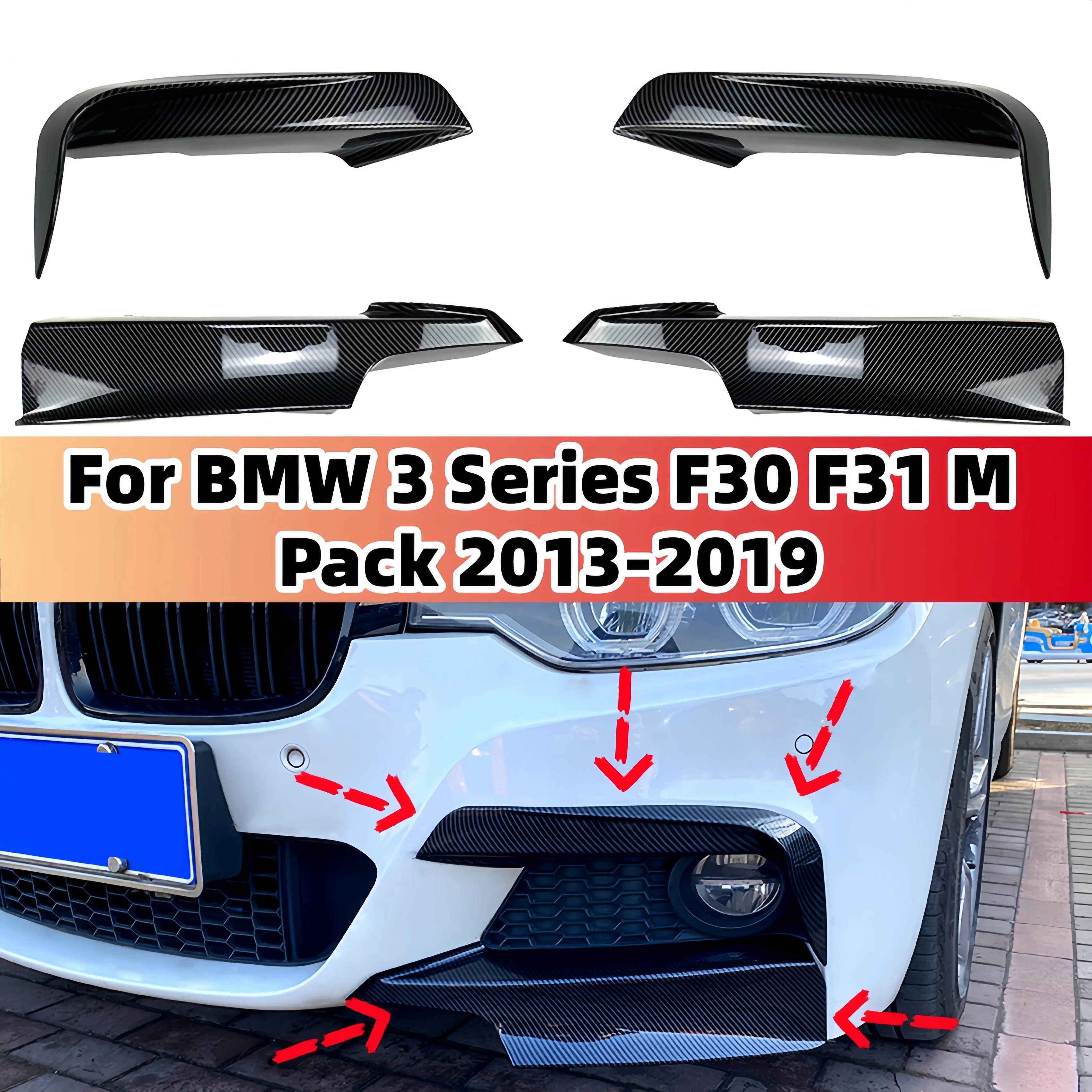 

Fit For BMW Accessories 3 Series F30 M Pack 320i 325i 2013-2019 ABS Gloss Black Front bunmper fog light Lip Spoiler Body Kits Tu