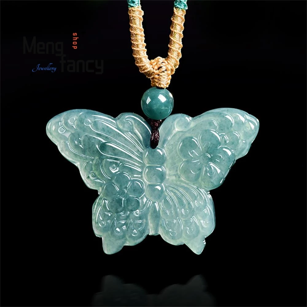 

Authentic Natural A-grade Jadeite Blue Water Butterfly Ice Seed Jade Pendant Popular Fashion Jewelry Best Selling Holiday Gifts