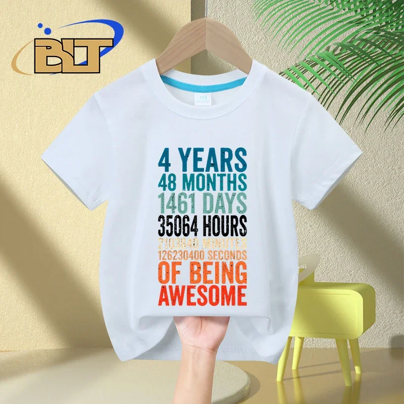 Camiseta de cumpleaños de 4 años para niños, tops casuales de manga corta de algodón de verano, regalos para niños y niñas