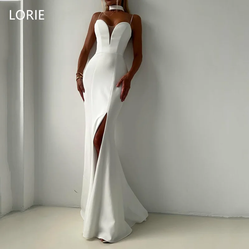 

LORIE Satin Mermaid Side Split Wedding Dress Sleeveless Bridal Gowns Spaghetti Strapless Backless Wedding Gown Customized 2025