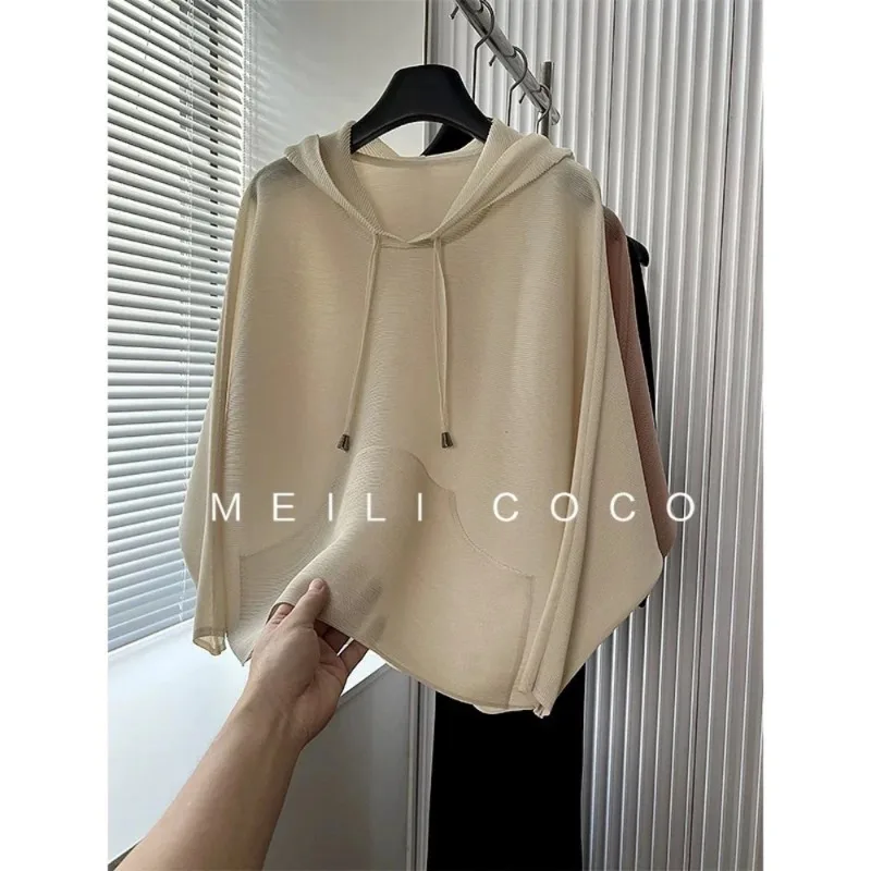 Miyake Pleated Pullover 2026 Autumn New Commuter Casual Wear Pleats Hooded Short Jacket Women Versatile Long Sleeve Sweatshirt
