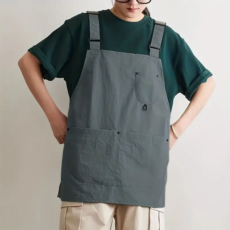 

1pc adjustable polyester apron with multiple pockets for kitchen and work