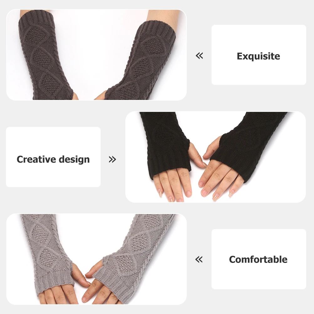 

4Pairs Knitted Arm Sleeves Winter Warm Half-Finger Fingerless Gloves Long Oversleeves for Women Cold Weather Arm Warmers
