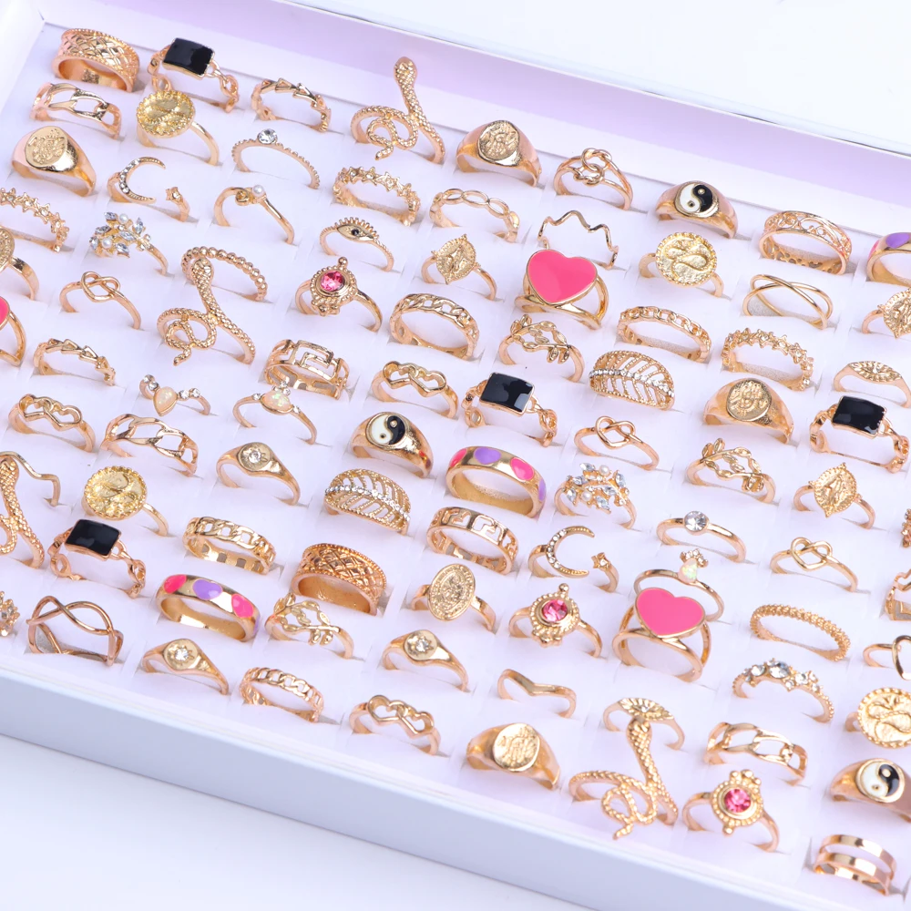 20/30/50 قطعة/الوحدة موضة جديدة سحر أنيقة البوهيمي حجر الراين خواتم الاصبع للنساء مزيج نمط مجوهرات هدايا الحفلات اكسسوارات